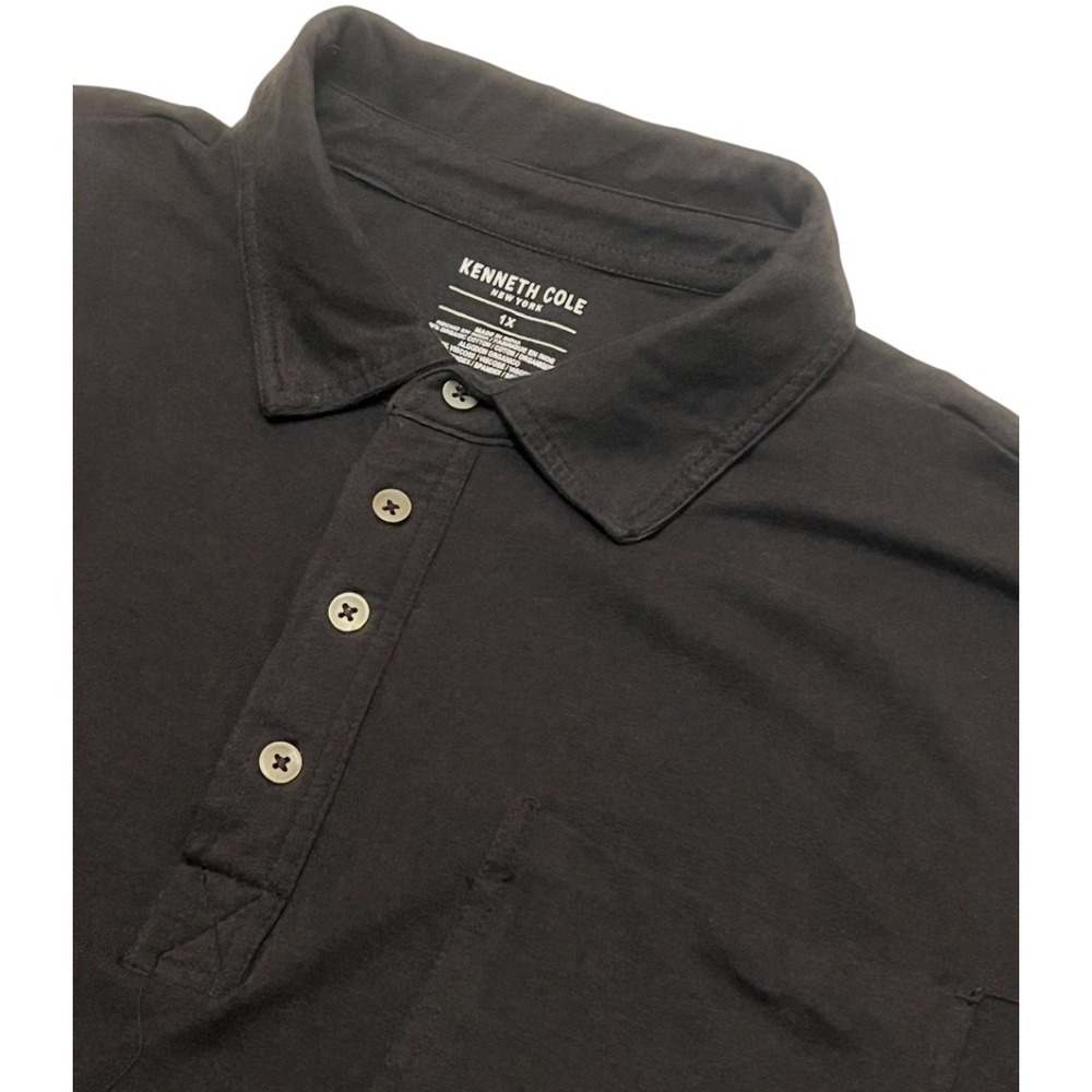Kenneth Cole New York Men Black Polo Shirt 1X Organic Cotton Blend Preppy Casual